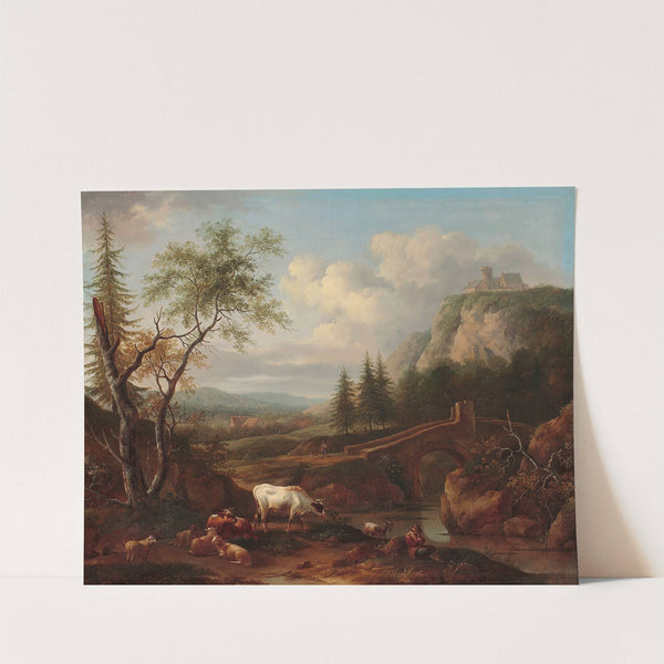 Mountain landscape with a bridge by Joseph Roos