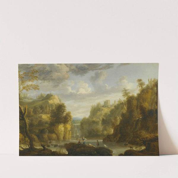 Mountain Landscape With A Waterfall And A Capriccio View Of The Forums And Temple Of Vesta At Tivoli by Gillis Peeters the Elder