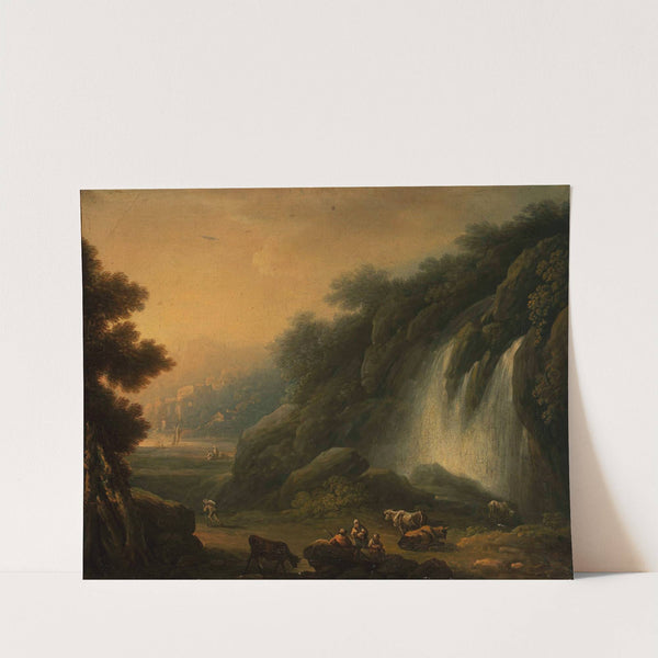 Mountain landscape with a waterfall and staffage by Franciszek Ksawery Lampi