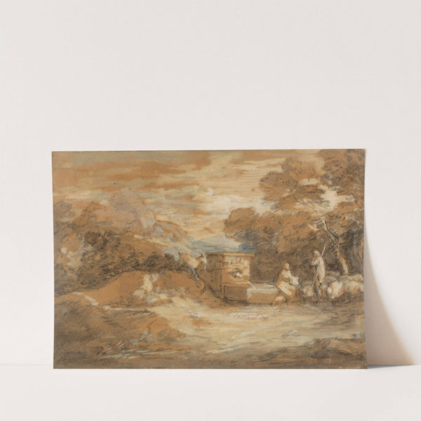 Mountain Landscape with Figures, Sheep and Fountain by Thomas Gainsborough