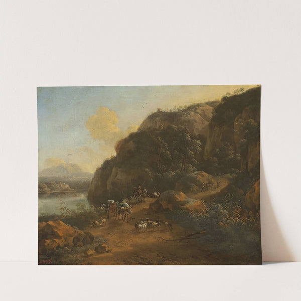 Mountain landscape with travellers (1677) by Jan Vermeer van Haarlem the Elder