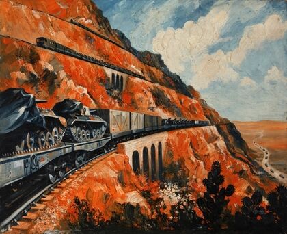 Mountain railway transporting tanks