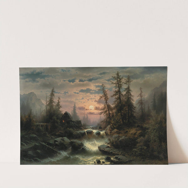 Mountain Stream In The Moonlight by Albert Rieger