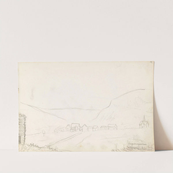 Mountain village and church by Hans Gude