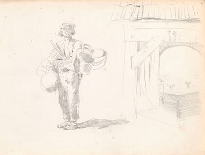 Mountaineer – seller of wooden products, wooden gate (1878)