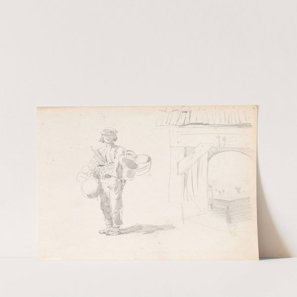 Mountaineer – seller of wooden products, wooden gate (1878) by Jozef Brandt