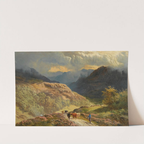 Mountainous Lake Scene With Figures And Cattle by Sidney Richard Percy