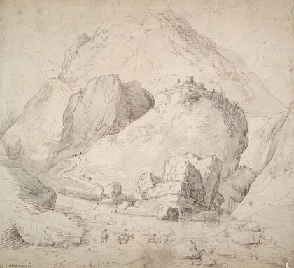 Mountainous Landscape with Figure on Horseback in Foreground