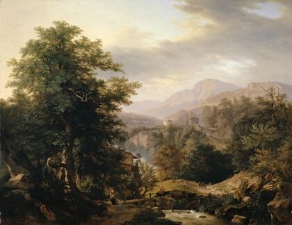 Mountainous Landscape with Staffage Figures and Stream
