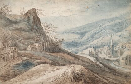 Mountainous Landscape with Village in Valley and Distant View (17th century)
