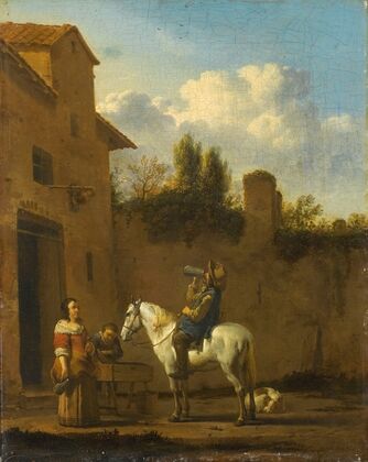 Mounted Trumpeter taking a Drink