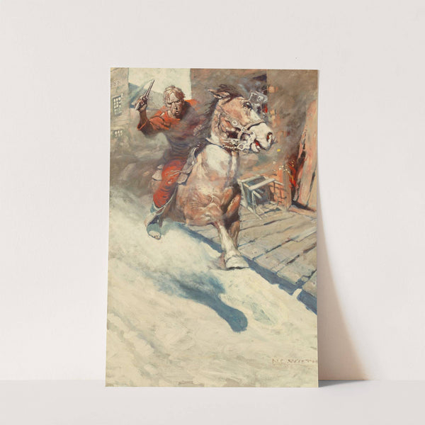 Mr. Cassidy … Saw a crimson rider sweep down upon him … Heralded by a blazing .41 (1906) by N. C. Wyeth