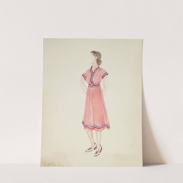Mr. Dooley, Jr.: Mrs. Anders. Pink dress with red and blue lines (1934-1943) by Rhoda Rammelkamp