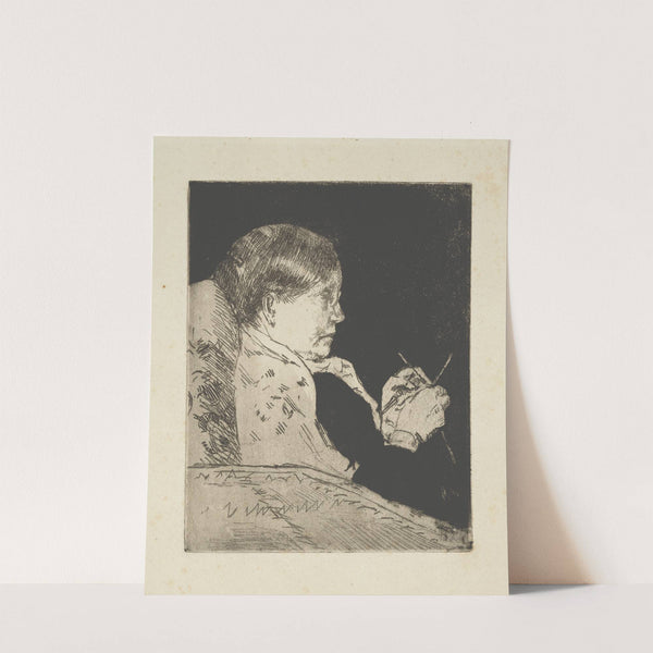 Mrs. Cassatt knitting, profile view by Mary Cassatt