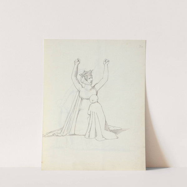 Mrs. Siddons kneeling with arms raised over her head, hands are curled into fist by John Flaxman