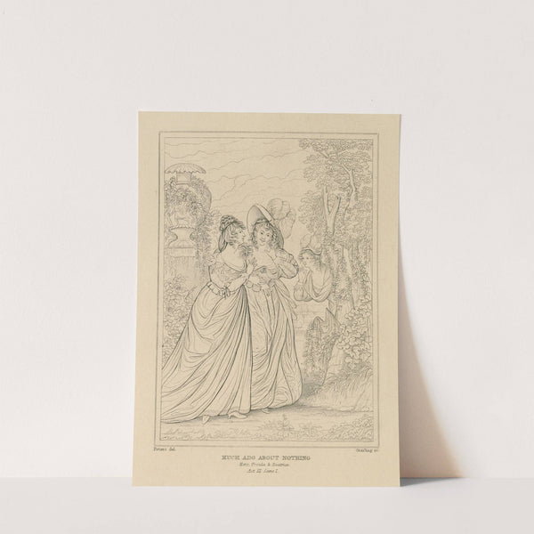 Much ado about nothing, act III, scene I, Hero, Ursula, and Beatrice listening (19th century) by William Francis Starling