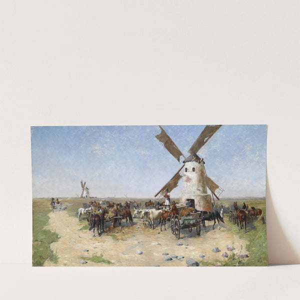 Mühle in weiter Pusztalandschaft by Laszlo Pataky von Sospatak