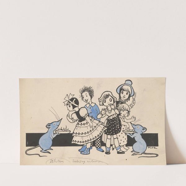 Muizen presenteren lekkernijen aan kinderen en poppen (c. 1850 - c. 1910) by Mira