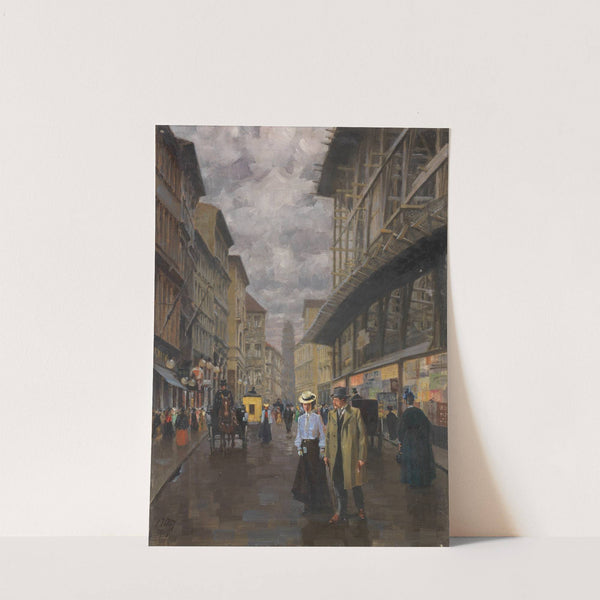 Münchner Weinstraße mit Blick Richtung Theatinerkirche, rechts die Baugerüste des Rathauses by Charles Vetter