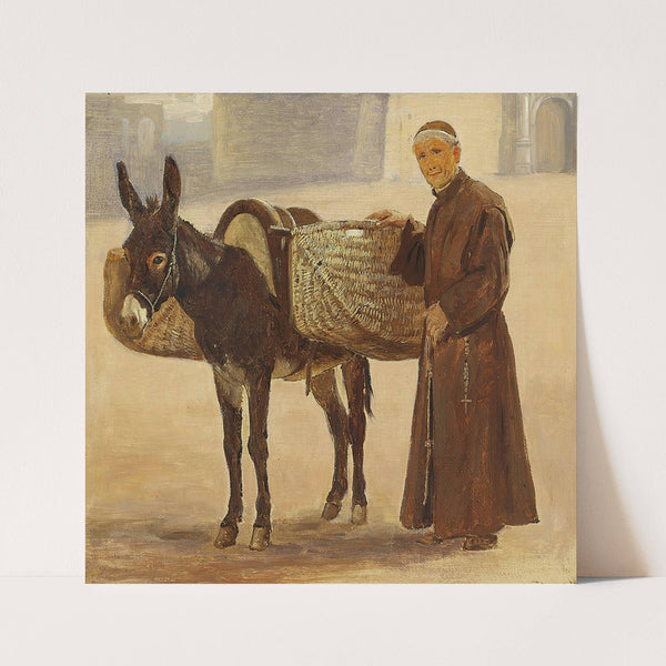 Munk med sit pakæsel by Frederik Christian Lund