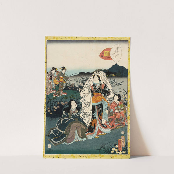 Murasaki Shikibu in Hiding, from the Tale of Genji chapter, 'Night Plum' by Utagawa Kunisada (Toyokuni III)