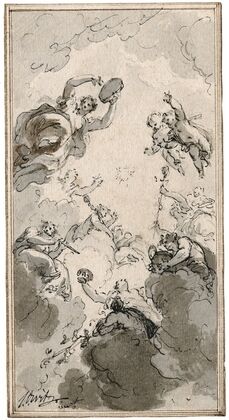 Musicerende figuren in de wolken