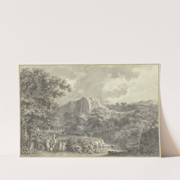 Musizierende Satyrfamilie in bewaldeter Berglandschaft by Salomon Gessner