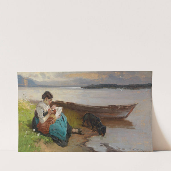 Mutter mit Kind am Ufer des Sees by Karl Raupp