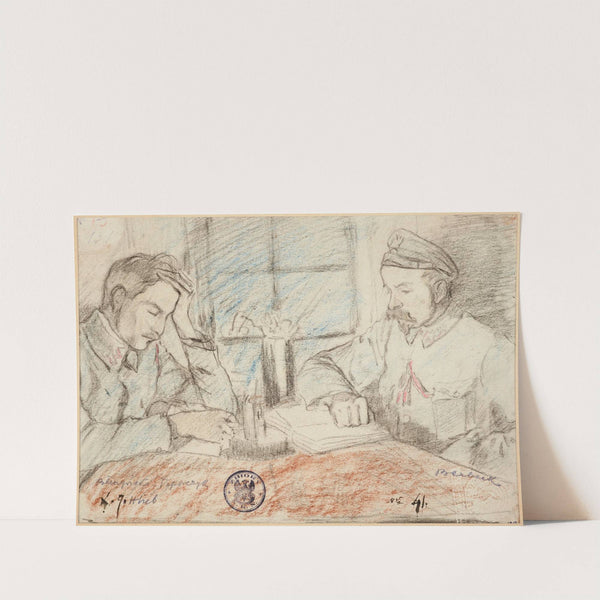 Na kwaterze - kapitan Leon Berbecki i porucznik Jerzy Ferek-Błeszyński, ps. 'Toporczyk' by Leopold Gottlieb