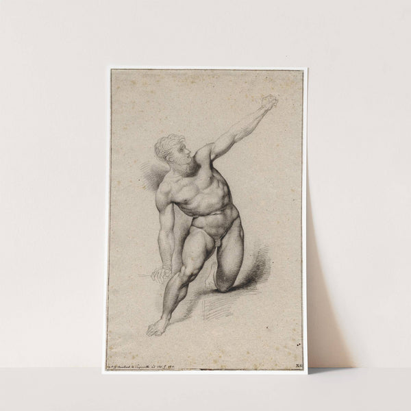 Naakte, knielende man, met geheven arm by David Humbert de Superville