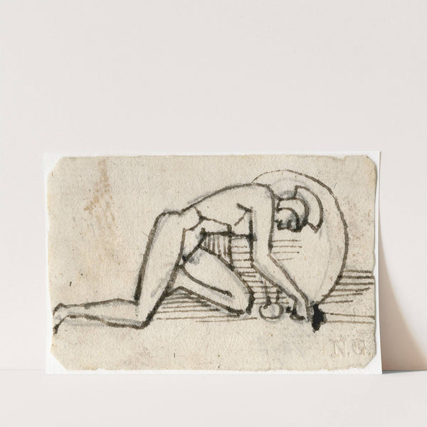 Naakte krijger op de knieën, met schild: en profil by David Humbert de Superville