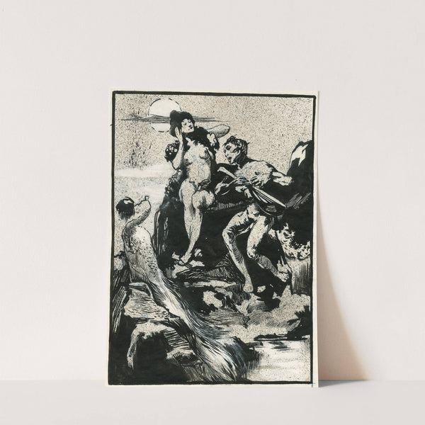 Naakte man, musicerend, luisterende vrouw, vogels by Johannes Josephus Aarts