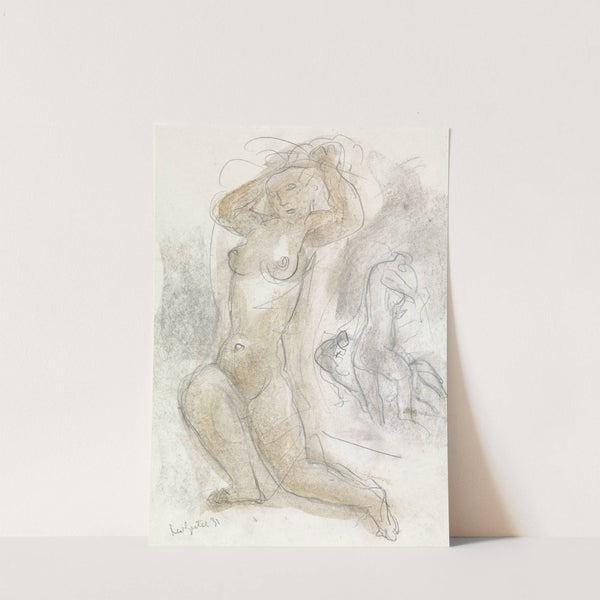 Naakte vrouw met de handen in het haar, op de achtergrond een andere naakte figuur (1931) by Leo Gestel