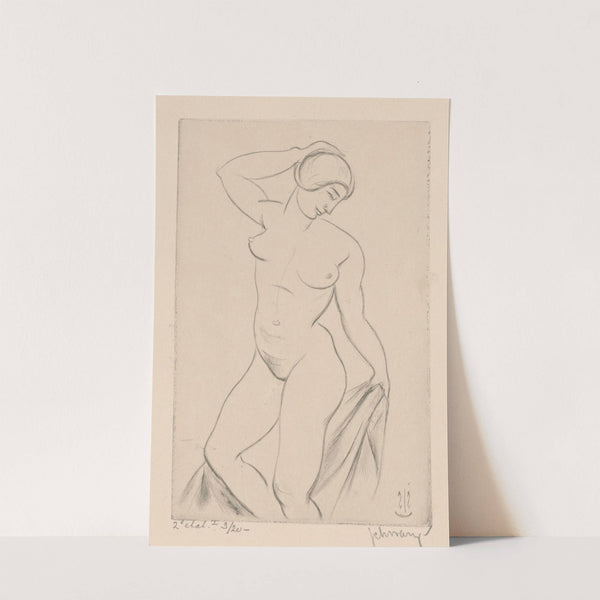 Naakte vrouw met hand op het hoofd by Mommie Schwarz