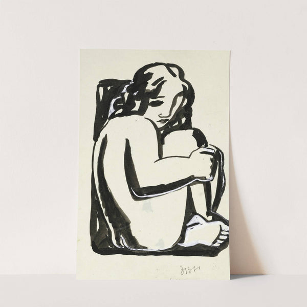 Naakte zittende vrouw met opgetrokken knieën (schets) (in or before 1936) by Leo Gestel