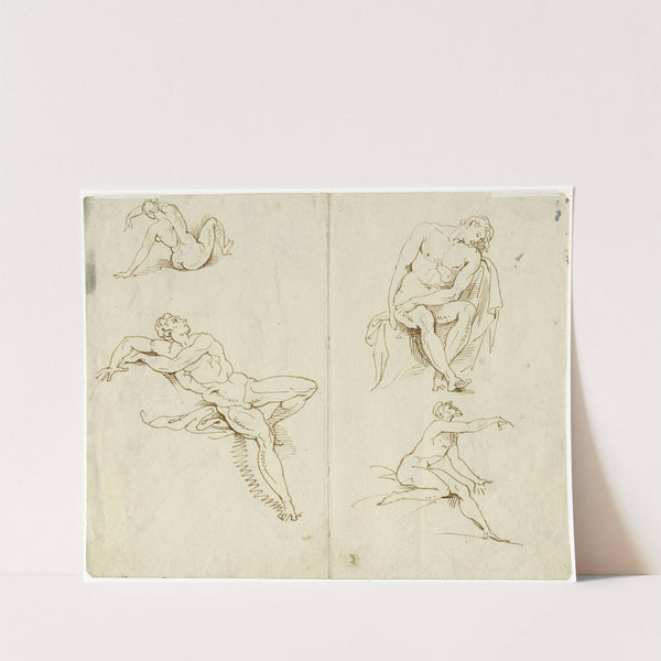 Naaktfiguren in diverse houdingen. by David Humbert de Superville