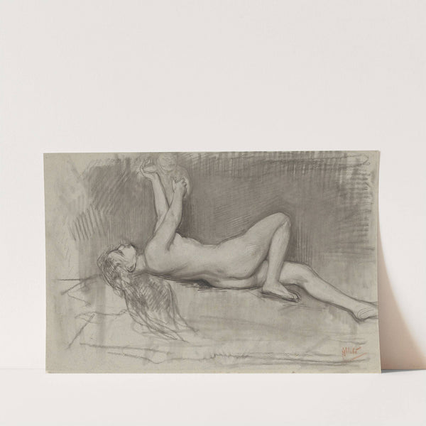 Naaktstudie van achteroverliggende vrouw by August Allebé