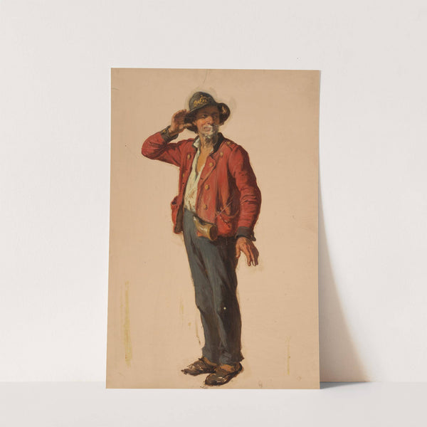 Nach rechts stehender Mann mit Hut und roter Jacke by Johann Baptist Kirner