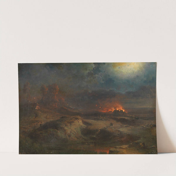 Nächtliche Szene mit brennendem Gehöft (1866) by Fritz Bamberger