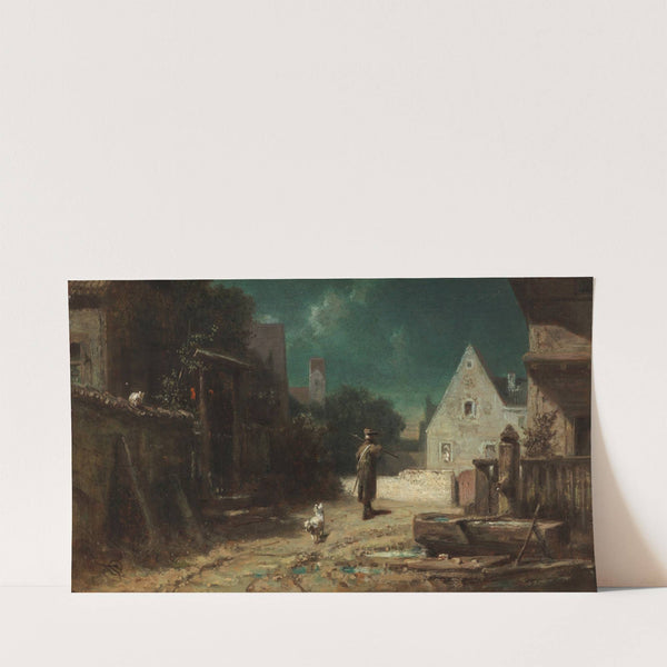 Nachtwächter bei Mondschein, Hund und Katze (Ca. 1870) by Carl Spitzweg