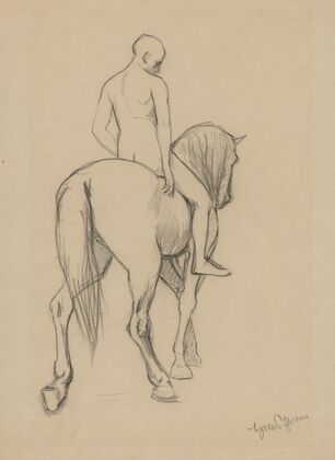 Naked man on horseback, depicted from the back (1890)