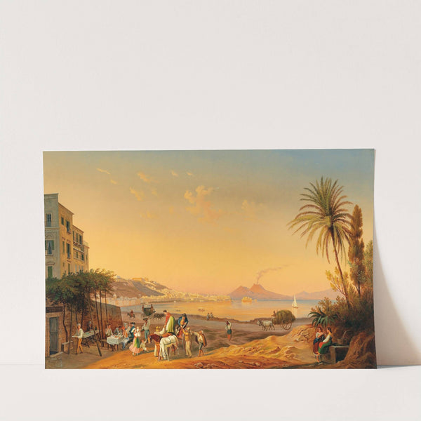 Naples, a lively scene on the promenade at dusk, with Vesuvius in the background by Hubert Sattler