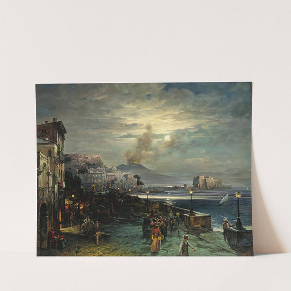 Naples, a Pier at Night with a View of Vesuvius (1901) by Theodor Groll