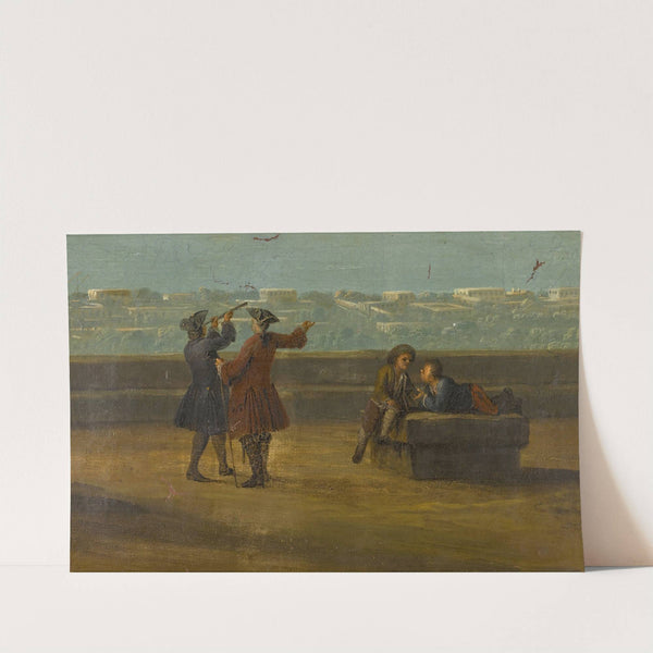 Naples, a view over ‘Il Miglio d’oro’, with figures on a terrace with a telescope by Pietro Fabris