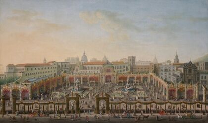 Naples, Piazza Trieste e Trento with a fair viewed from a balcony of the Palazzo Reale