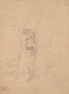 Napoleonic officer standing beside tree and chest