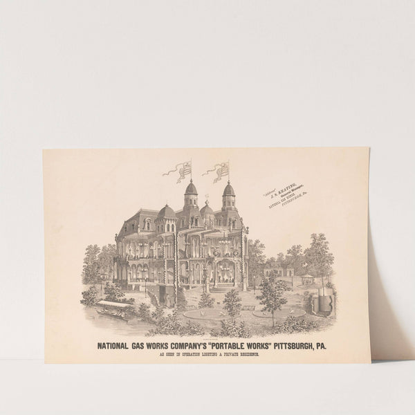 National gas works company’s portable works, Pittsburgh, Pa. As seen in operation lighting a private residence (1875) by Krebs Lith. Co