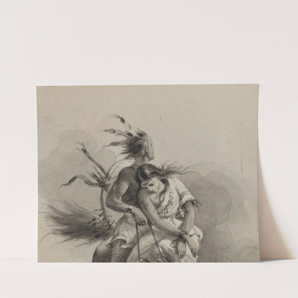 Native American on horse, holding girl with tied hands by Felix Octavius Carr Darley
