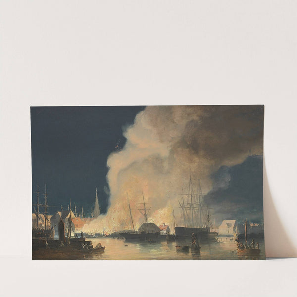 Natlig brand på Christianshavnersiden af Københavns Havn by Carl Frederik Sørensen