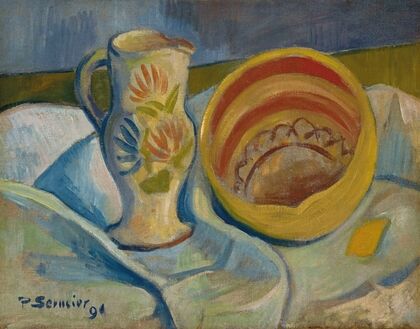 Nature morte au pichet blanc et saladier jaune (1891)